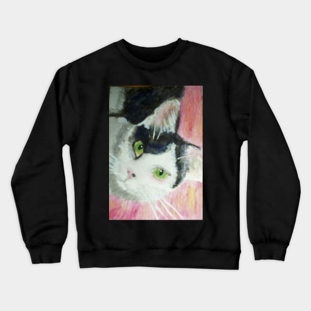 black white cat face art Crewneck Sweatshirt by SamsArtworks